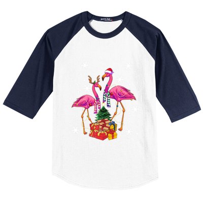 Christmas Flamingos Beach Snowflakes Deck The Palms Gift Baseball Sleeve Shirt