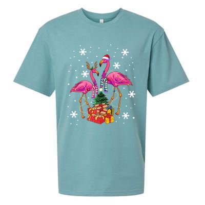 Christmas Flamingos Beach Snowflakes Deck The Palms Gift Sueded Cloud Jersey T-Shirt