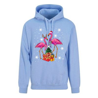 Christmas Flamingos Beach Snowflakes Deck The Palms Gift Unisex Surf Hoodie