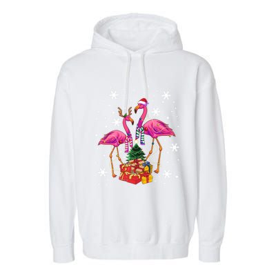 Christmas Flamingos Beach Snowflakes Deck The Palms Gift Garment-Dyed Fleece Hoodie