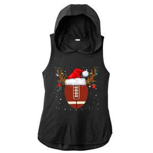 Christmas Football Ball Santa Hat Reindeer Xmas Boys Ladies PosiCharge Tri-Blend Wicking Draft Hoodie Tank