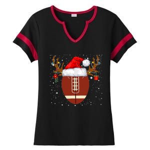 Christmas Football Ball Santa Hat Reindeer Xmas Boys Ladies Halftime Notch Neck Tee