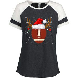 Christmas Football Ball Santa Hat Reindeer Xmas Boys Enza Ladies Jersey Colorblock Tee