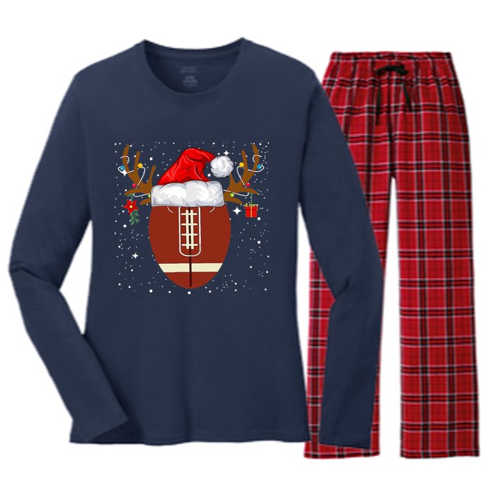 Christmas Football Ball Santa Hat Reindeer Xmas Boys Women's Long Sleeve Flannel Pajama Set 