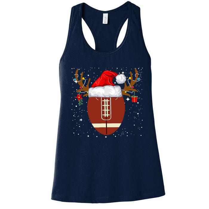 Christmas Football Ball Santa Hat Reindeer Xmas Boys Women's Racerback Tank