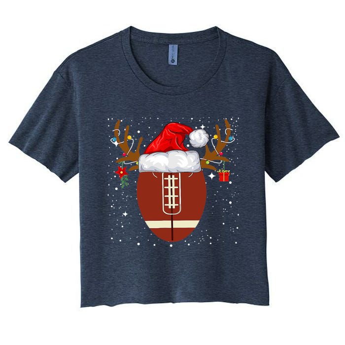 Christmas Football Ball Santa Hat Reindeer Xmas Boys Women's Crop Top Tee