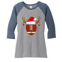 Christmas Football Ball Santa Hat Reindeer Xmas Boys Women's Tri-Blend 3/4-Sleeve Raglan Shirt