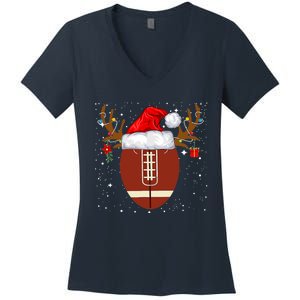 Christmas Football Ball Santa Hat Reindeer Xmas Boys Women's V-Neck T-Shirt