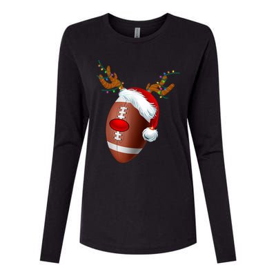 Christmas Football Ball Santa Hat Reindeer Xmas Womens Cotton Relaxed Long Sleeve T-Shirt