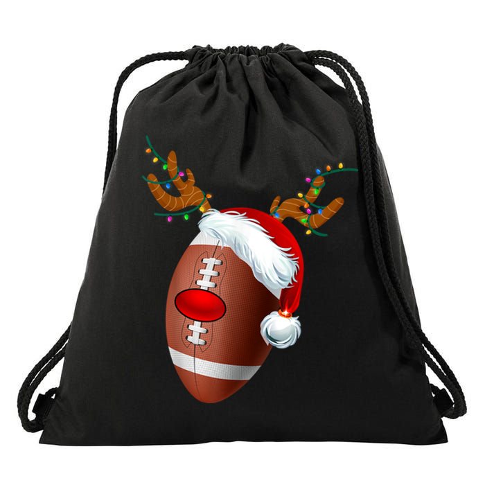 Christmas Football Ball Santa Hat Reindeer Xmas Drawstring Bag