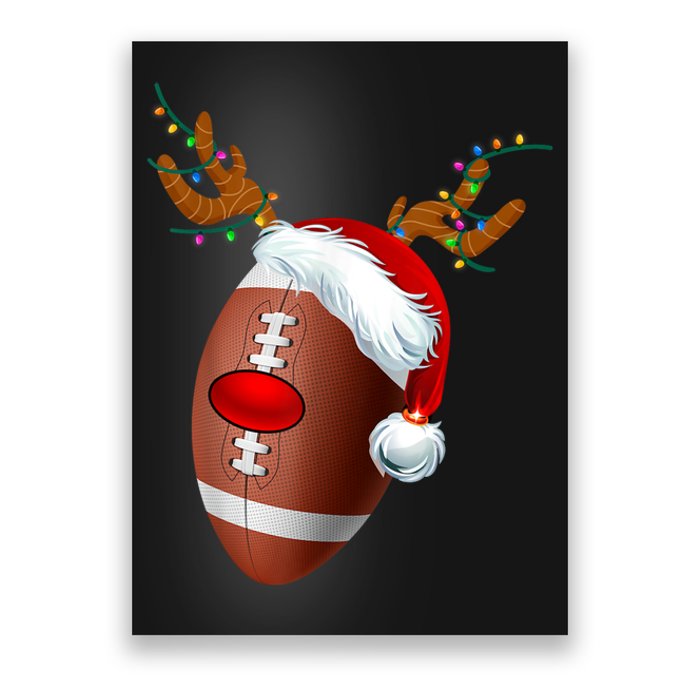 Christmas Football Ball Santa Hat Reindeer Xmas Poster