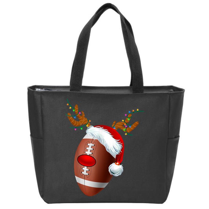 Christmas Football Ball Santa Hat Reindeer Xmas Zip Tote Bag