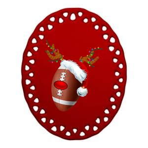 Christmas Football Ball Santa Hat Reindeer Xmas Ceramic Oval Ornament