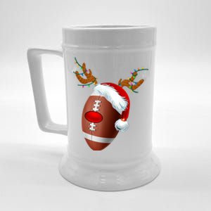 Christmas Football Ball Santa Hat Reindeer Xmas Beer Stein