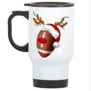 Christmas Football Ball Santa Hat Reindeer Xmas Stainless Steel Travel Mug