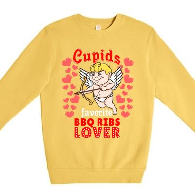 Cupids Favorite Bbq Ribs Lover Valentines Day Gift Premium Crewneck Sweatshirt