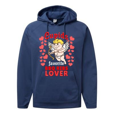 Cupids Favorite Bbq Ribs Lover Valentines Day Gift Performance Fleece Hoodie