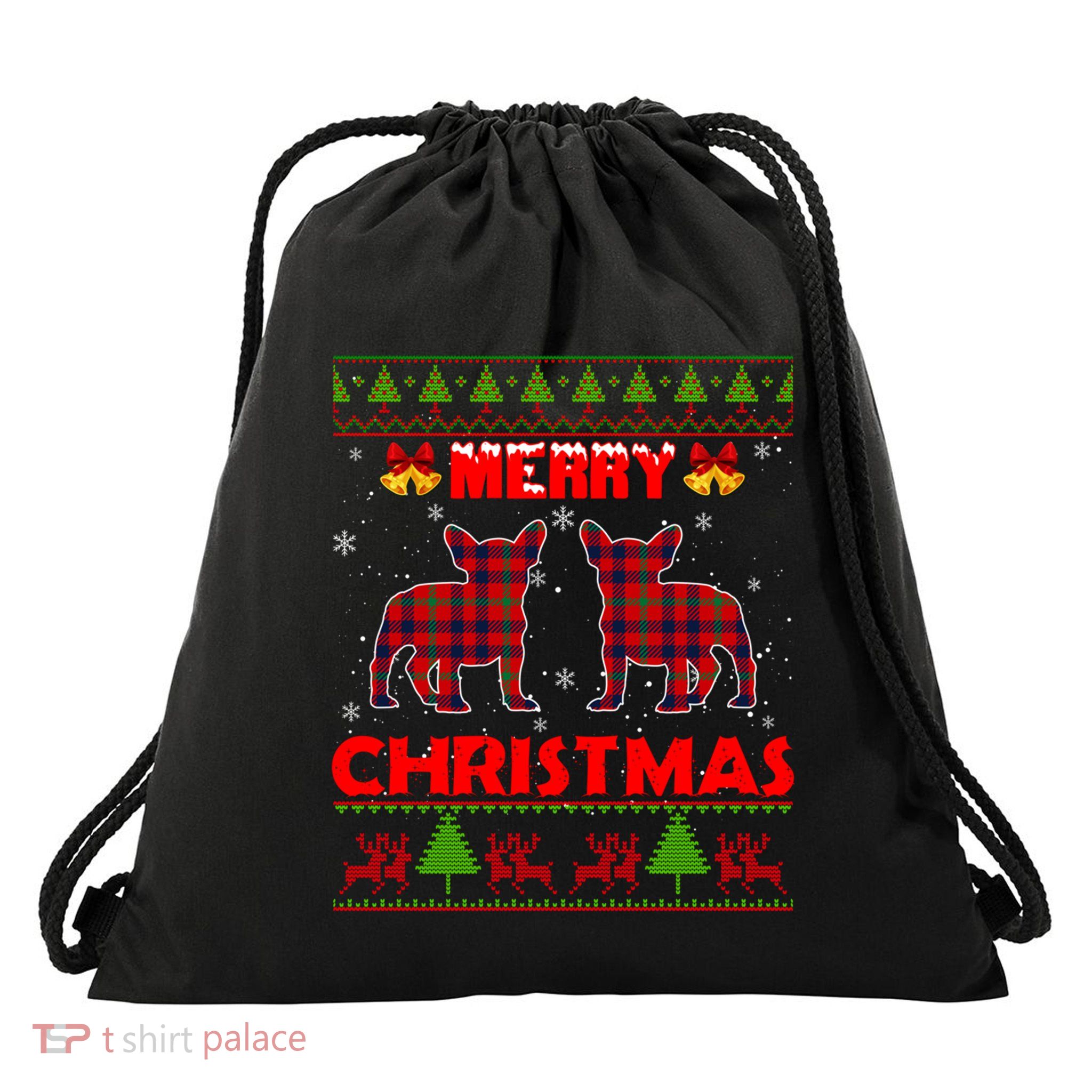 Cute French Bull Christmas Ugly Sweater Frenchie Xmas Pajama Gift Drawstring Bag