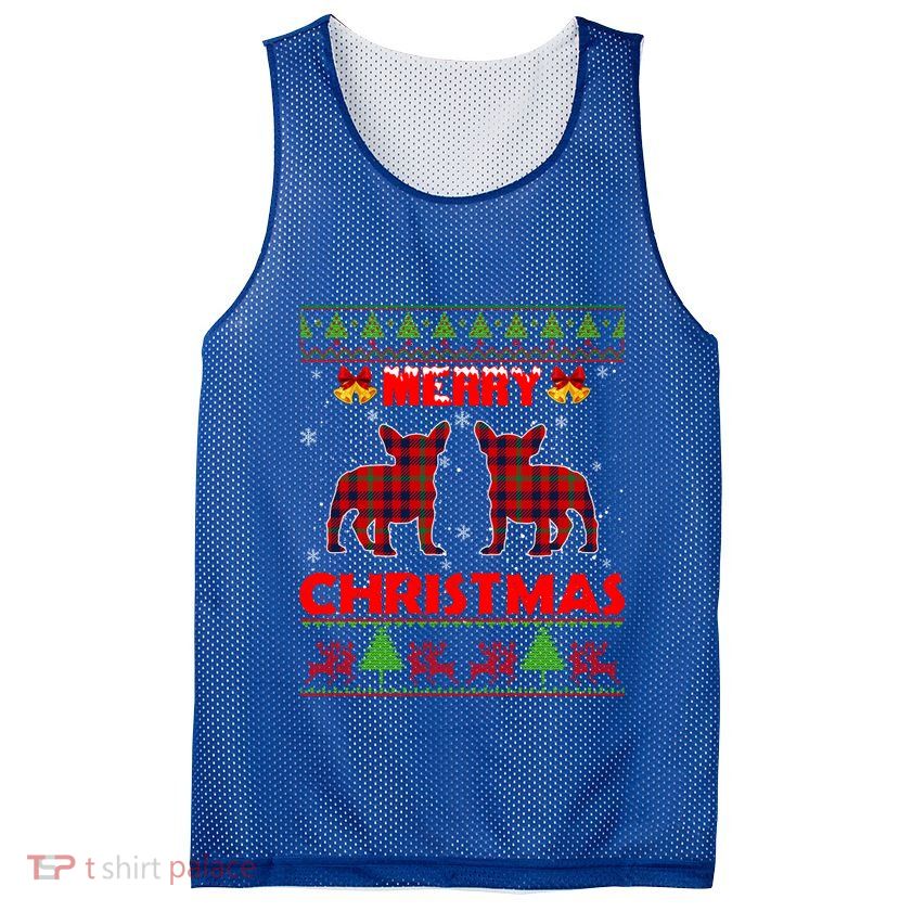 Cute French Bull Christmas Ugly Sweater Frenchie Xmas Pajama Gift Mesh Reversible Basketball Jersey Tank
