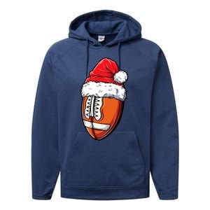 Christmas Football Ball Santa Hat Xmas Team Sport Performance Fleece Hoodie