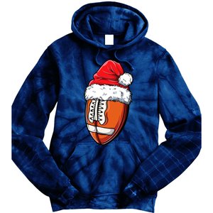 Christmas Football Ball Santa Hat Xmas Team Sport Tie Dye Hoodie