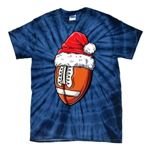 Christmas Football Ball Santa Hat Xmas Team Sport Tie-Dye T-Shirt