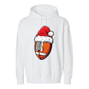 Christmas Football Ball Santa Hat Xmas Team Sport Garment-Dyed Fleece Hoodie