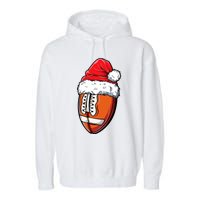 Christmas Football Ball Santa Hat Xmas Team Sport Garment-Dyed Fleece Hoodie