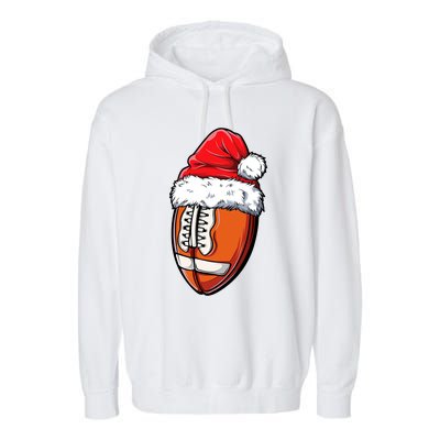 Christmas Football Ball Santa Hat Xmas Team Sport Garment-Dyed Fleece Hoodie