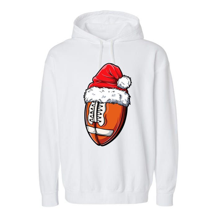 Christmas Football Ball Santa Hat Xmas Team Sport Garment-Dyed Fleece Hoodie