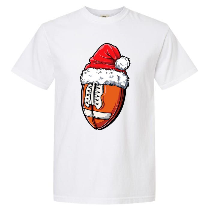 Christmas Football Ball Santa Hat Xmas Team Sport Garment-Dyed Heavyweight T-Shirt