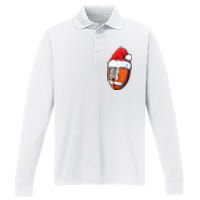 Christmas Football Ball Santa Hat Xmas Team Sport Performance Long Sleeve Polo