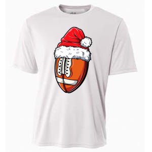 Christmas Football Ball Santa Hat Xmas Team Sport Cooling Performance Crew T-Shirt