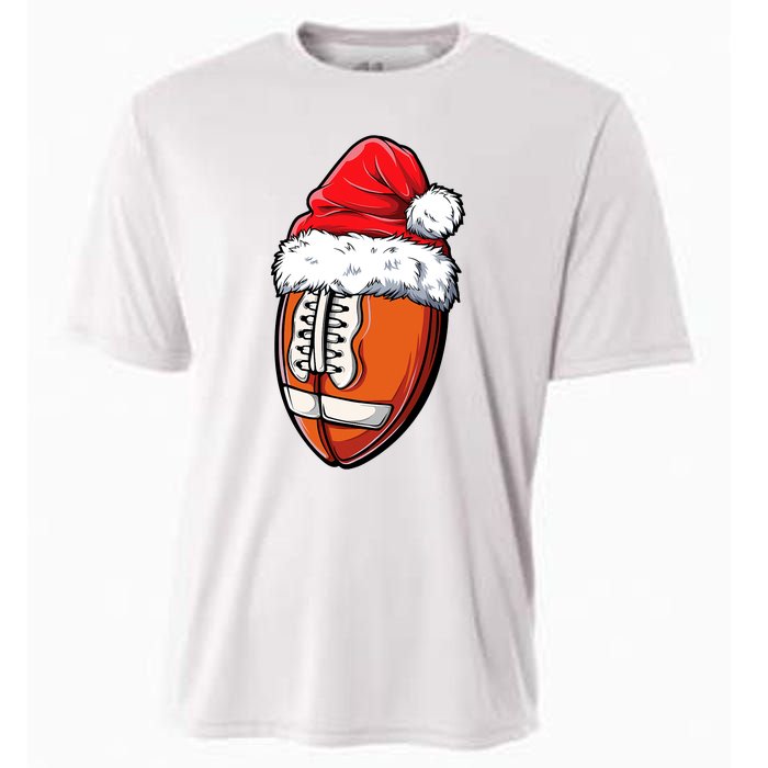 Christmas Football Ball Santa Hat Xmas Team Sport Cooling Performance Crew T-Shirt