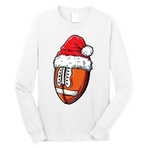 Christmas Football Ball Santa Hat Xmas Team Sport Long Sleeve Shirt