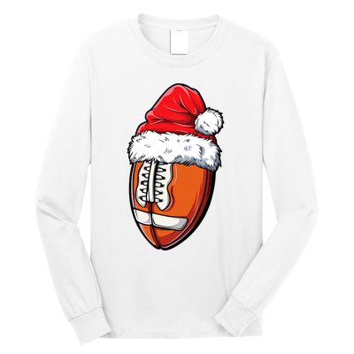 Christmas Football Ball Santa Hat Xmas Team Sport Long Sleeve Shirt