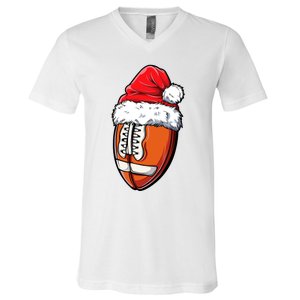 Christmas Football Ball Santa Hat Xmas Team Sport V-Neck T-Shirt