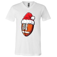 Christmas Football Ball Santa Hat Xmas Team Sport V-Neck T-Shirt