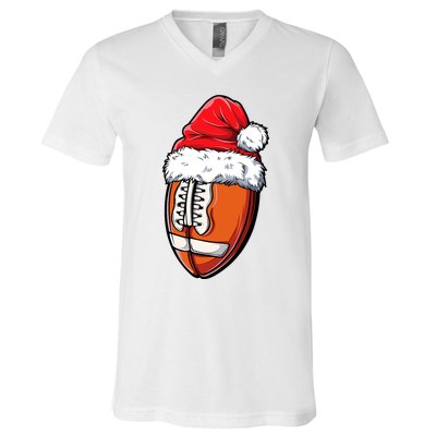 Christmas Football Ball Santa Hat Xmas Team Sport V-Neck T-Shirt