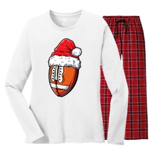 Christmas Football Ball Santa Hat Xmas Team Sport Women's Long Sleeve Flannel Pajama Set 