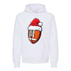 Christmas Football Ball Santa Hat Xmas Team Sport Premium Hoodie