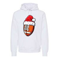 Christmas Football Ball Santa Hat Xmas Team Sport Premium Hoodie