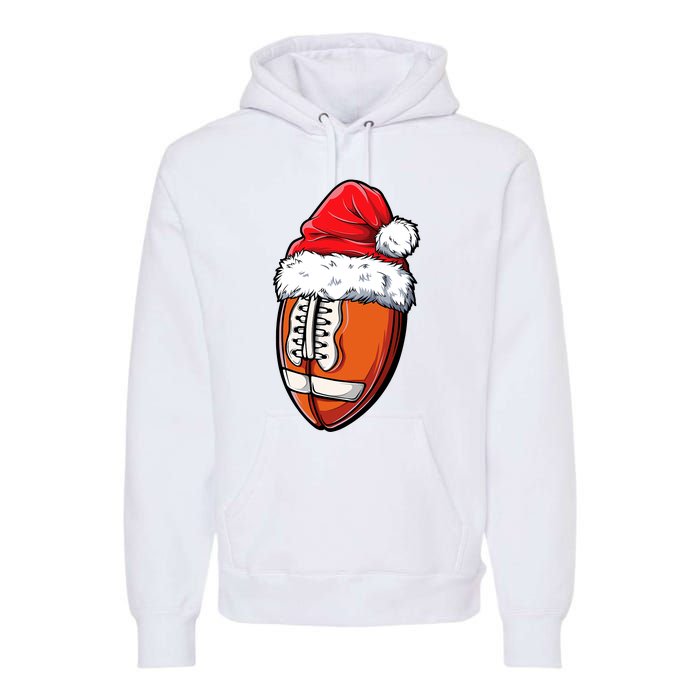 Christmas Football Ball Santa Hat Xmas Team Sport Premium Hoodie