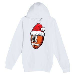 Christmas Football Ball Santa Hat Xmas Team Sport Premium Pullover Hoodie