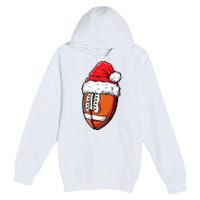 Christmas Football Ball Santa Hat Xmas Team Sport Premium Pullover Hoodie