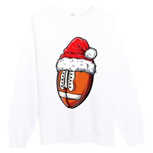 Christmas Football Ball Santa Hat Xmas Team Sport Premium Crewneck Sweatshirt