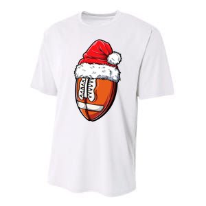 Christmas Football Ball Santa Hat Xmas Team Sport Performance Sprint T-Shirt