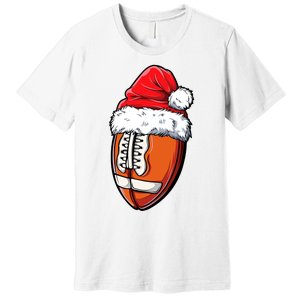 Christmas Football Ball Santa Hat Xmas Team Sport Premium T-Shirt