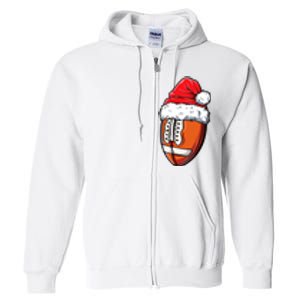 Christmas Football Ball Santa Hat Xmas Team Sport Full Zip Hoodie