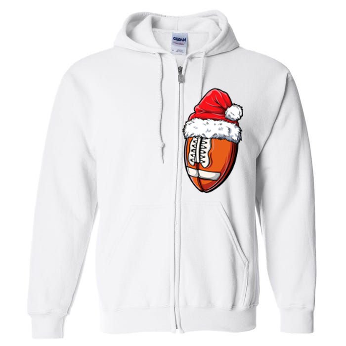 Christmas Football Ball Santa Hat Xmas Team Sport Full Zip Hoodie